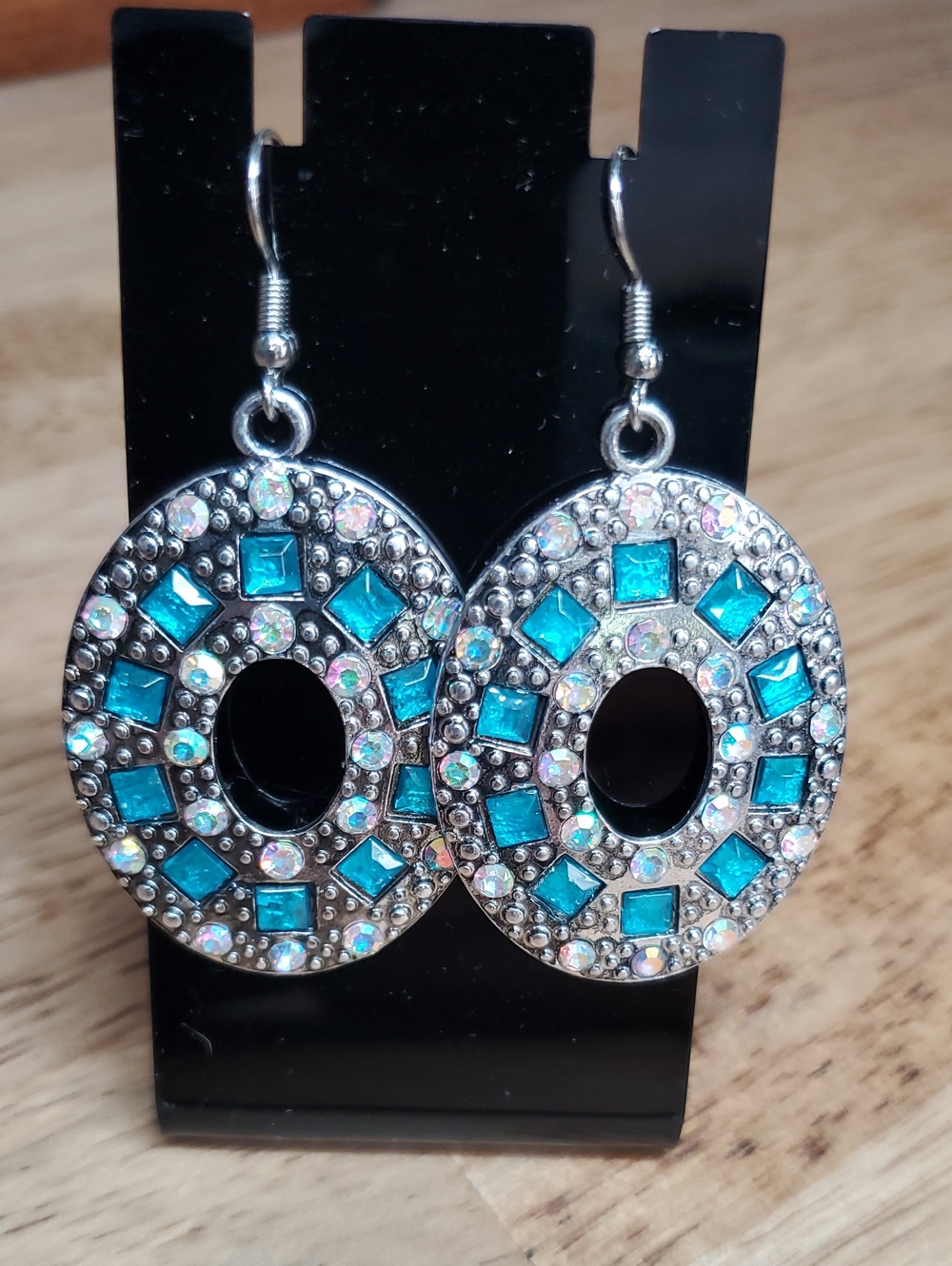 Turquoise Crystal Hoop Drop Earrings - Women Jewelry